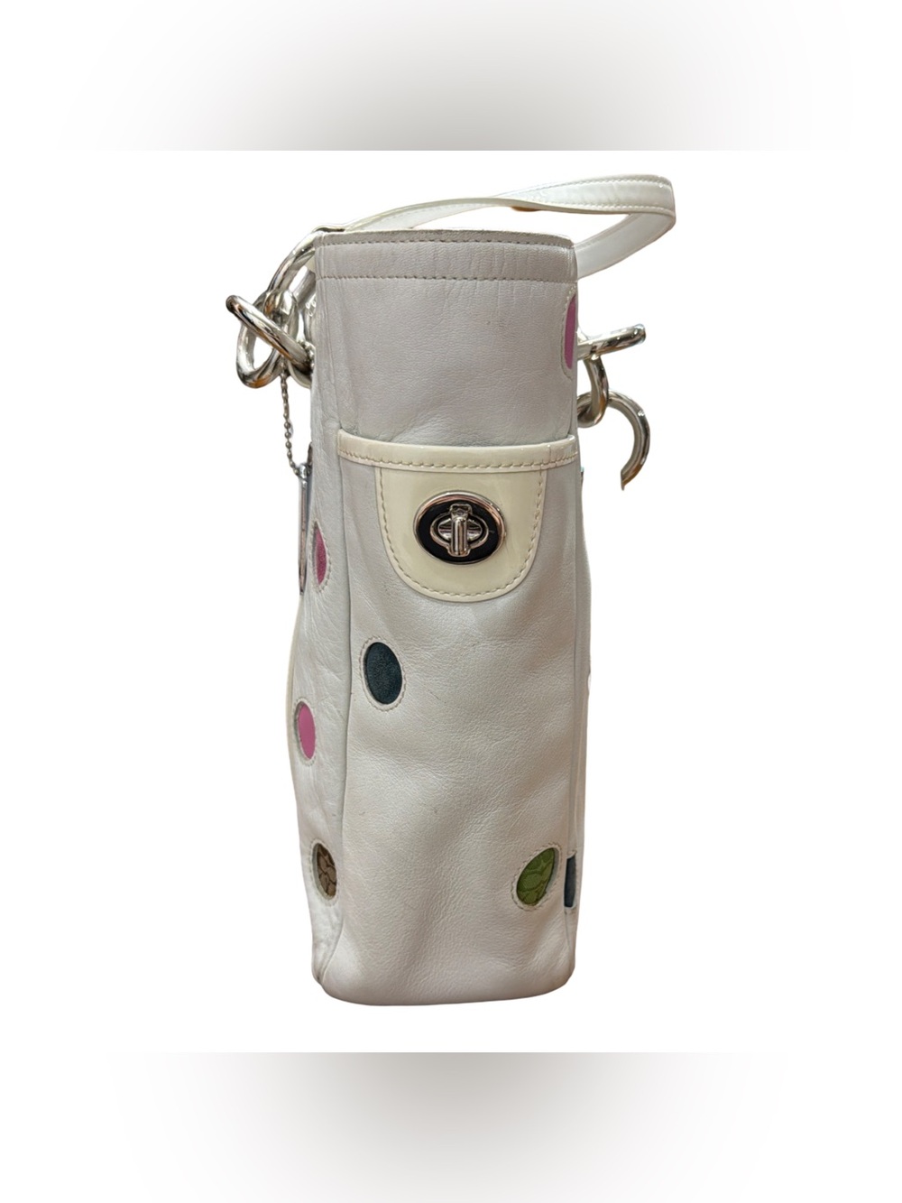 Coach β’ 9763 White Leather Multicolor Polka Dot Gallery Tote Shoulder Bag Y2K - Picture 5 of 16
